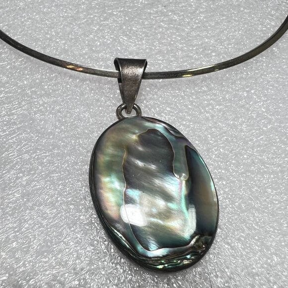 Vtg 925 Silver Abalone Pendant & Earrings JRI & ATI MX 925 Torque Choker Necklac - Picture 3 of 11